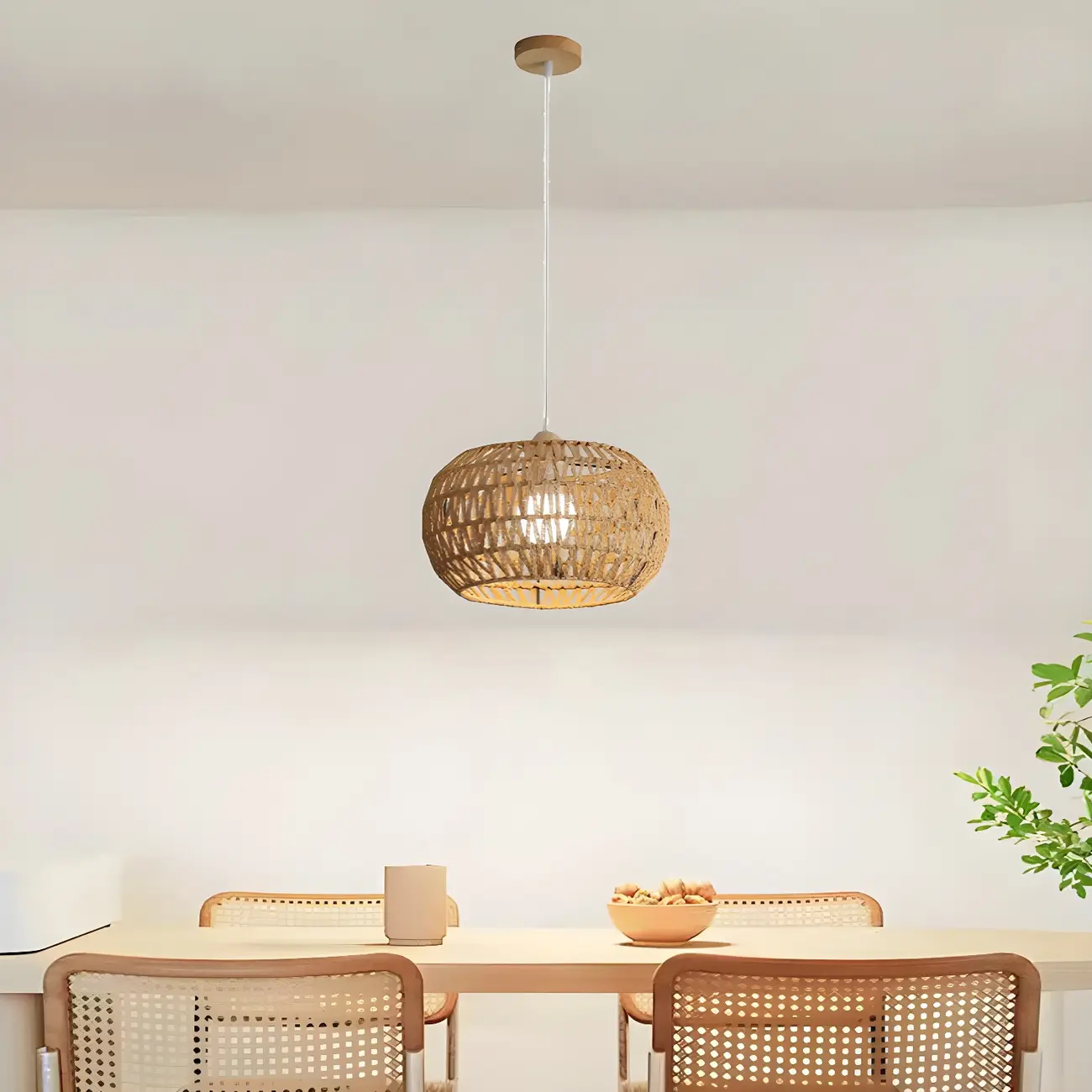 Natural Brown Rattan Pendant Lantern for Modern Dining Decor Image - 4 | homeyfad