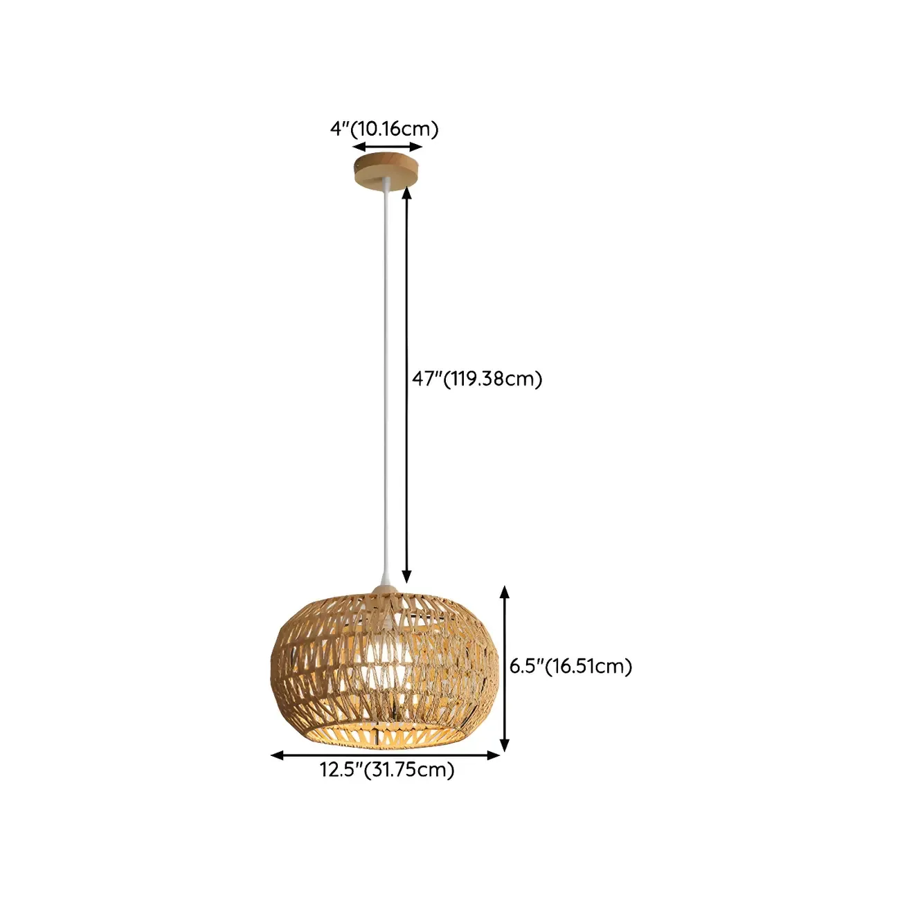 Natural Brown Rattan Pendant Lantern for Modern Dining Decor #size