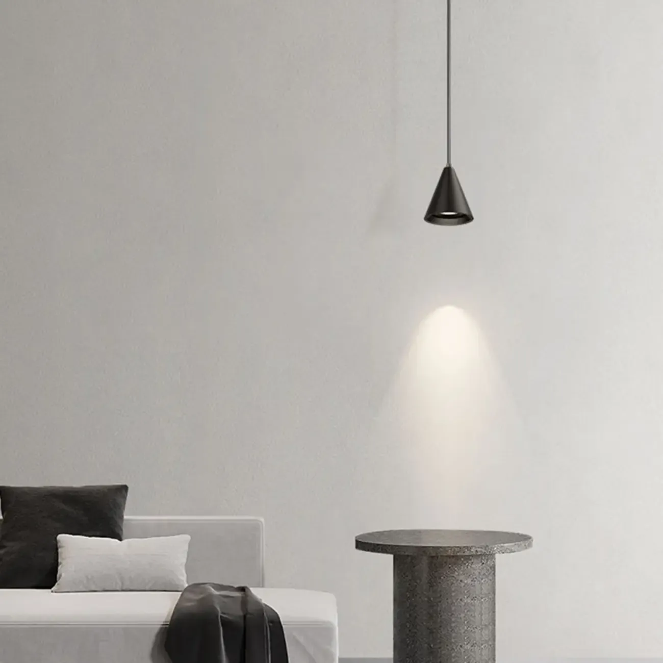 Modern Black and White Metal Cone Pendant Light with Long Cord Image - 3