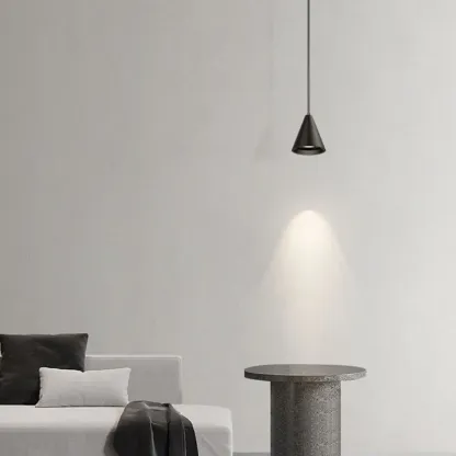 Modern Black and White Metal Cone Pendant Light with Long Cord Image - 3