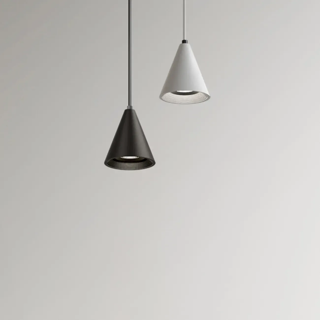 Modern Black and White Metal Cone Pendant Light with Long Cord Image - 8