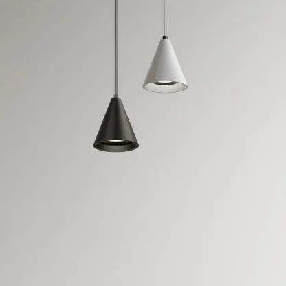 Modern Black and White Metal Cone Pendant Light with Long Cord Image - 8