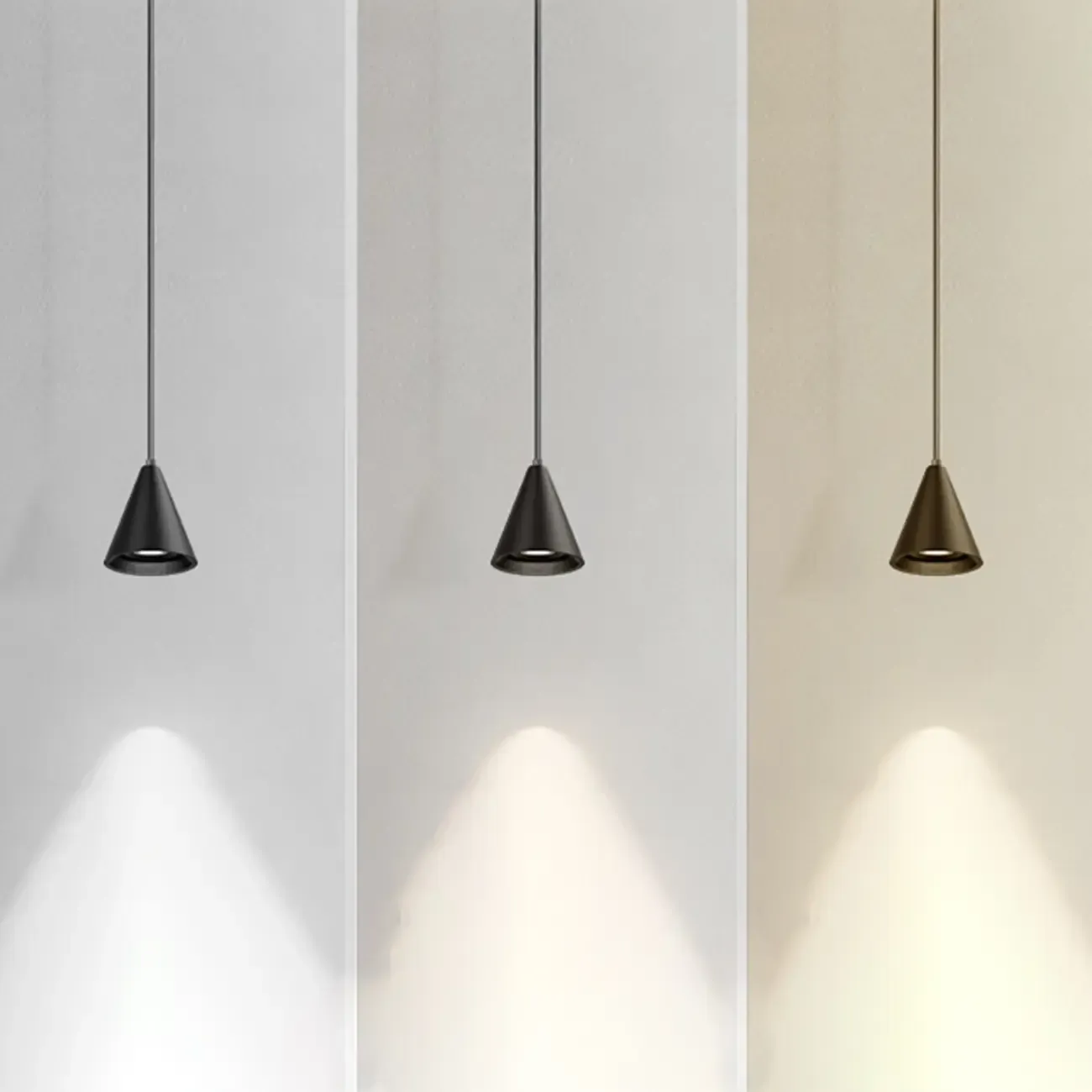 Modern Black and White Metal Cone Pendant Light with Long Cord Image - 9