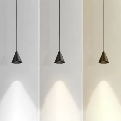 Modern Black and White Metal Cone Pendant Light with Long Cord Image - 9