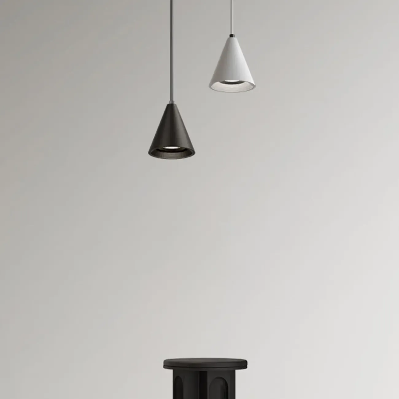 Modern Black and White Metal Cone Pendant Light with Long Cord Image - 14