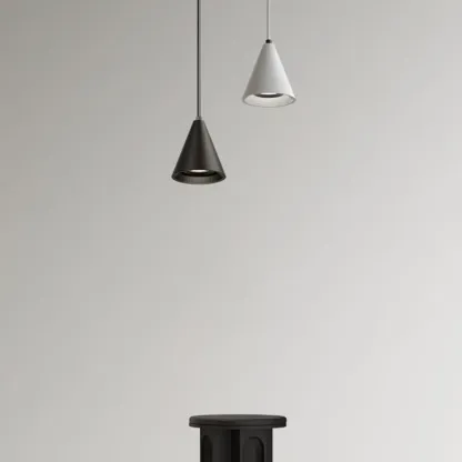 Modern Black and White Metal Cone Pendant Light with Long Cord Image - 14