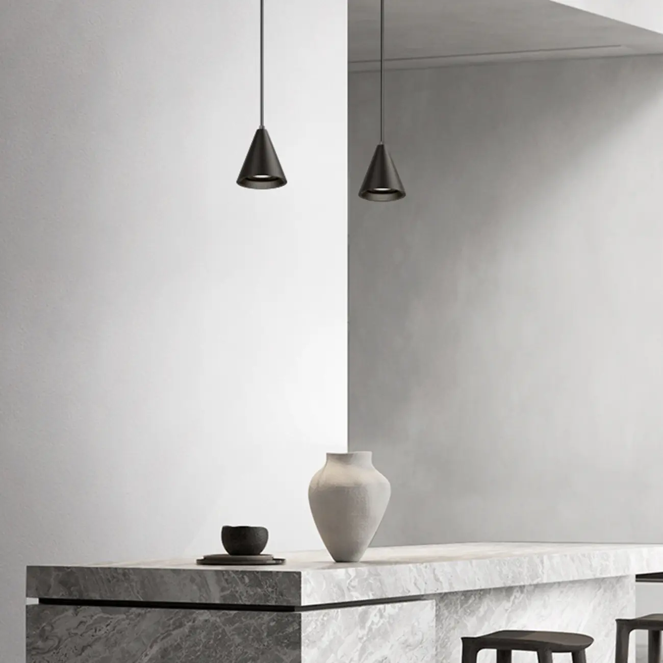 Modern Black and White Metal Cone Pendant Light with Long Cord Image - 15 | homeyfad