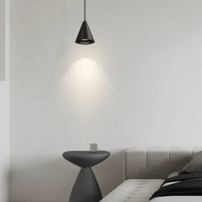 Modern Black and White Metal Cone Pendant Light with Long Cord Image - 16