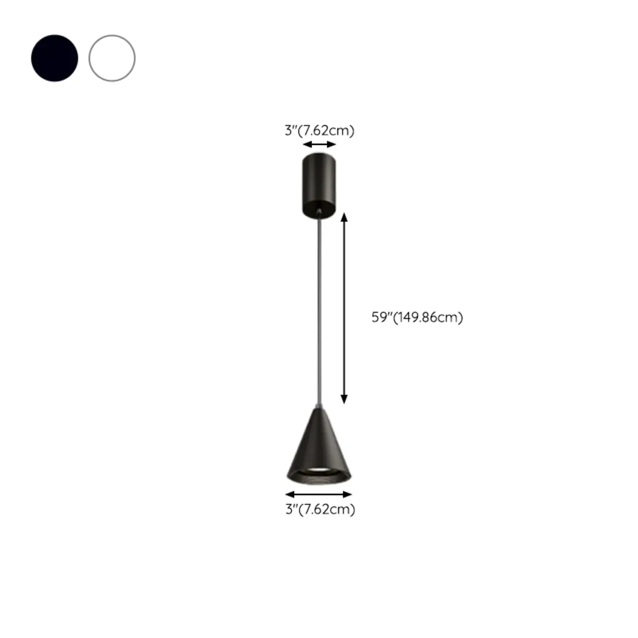 Modern Black and White Metal Cone Pendant Light with Long Cord Image - 18