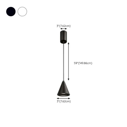 Modern Black and White Metal Cone Pendant Light with Long Cord Image - 18
