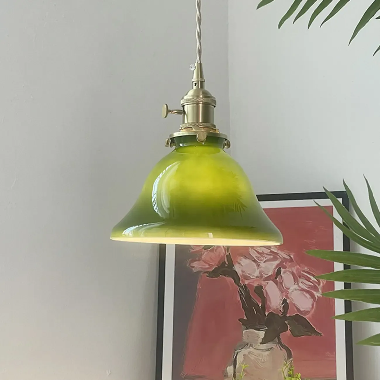 Vintage Green Dome Pendant Lamp with Bright Glass for Living Room Image - 1