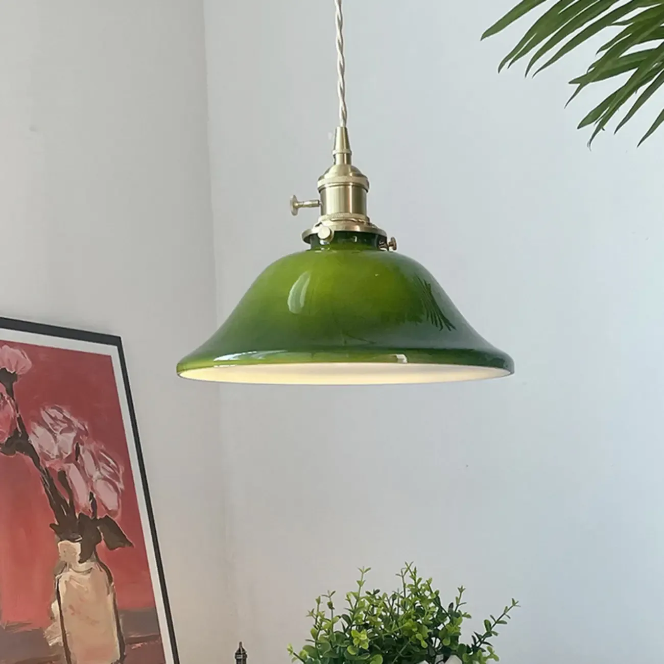 Vintage Green Dome Pendant Lamp with Bright Glass for Living Room Image - 2