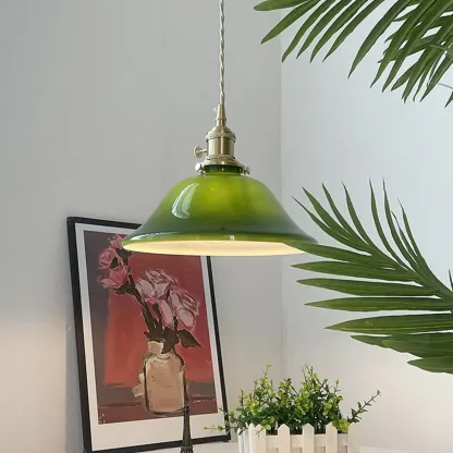 Vintage Green Dome Pendant Lamp with Bright Glass for Living Room Image - 3