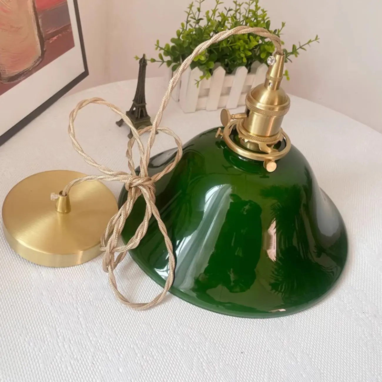 Vintage Green Dome Pendant Lamp with Bright Glass for Living Room Image - 8 | homeyfad