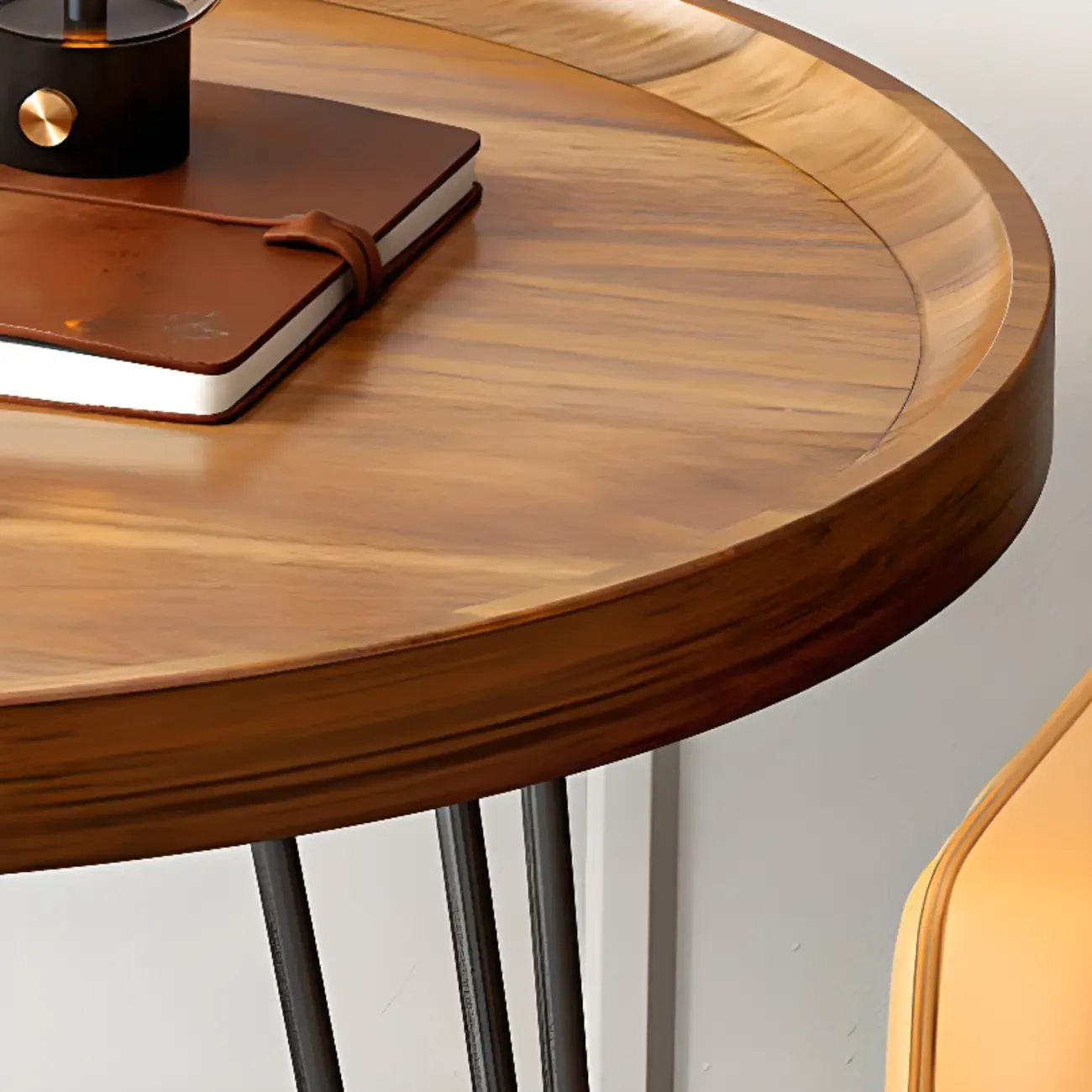 Solid Round Wood Side Table with Tray Top for Sofa Image - 9