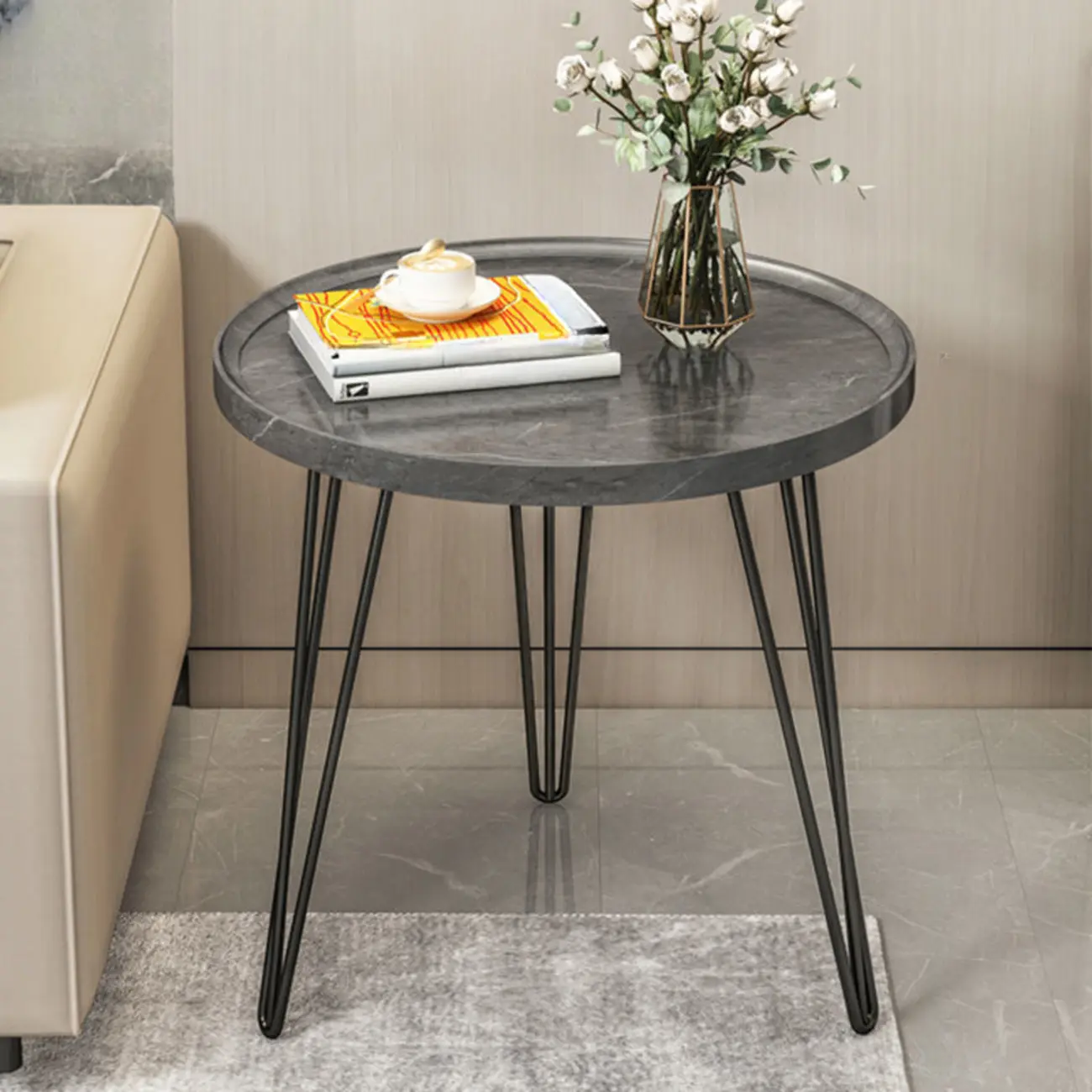 Solid Round Wood Side Table with Tray Top for Sofa Image - 10 | homeyfad