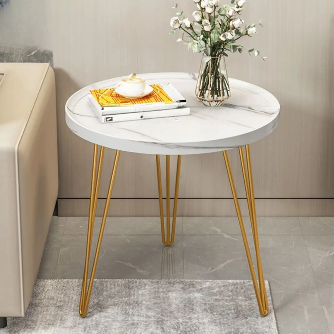 Solid Round Wood Side Table with Tray Top for Sofa Image - 11 | homeyfad