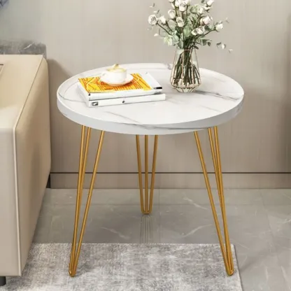 Solid Round Wood Side Table with Tray Top for Sofa Image - 11