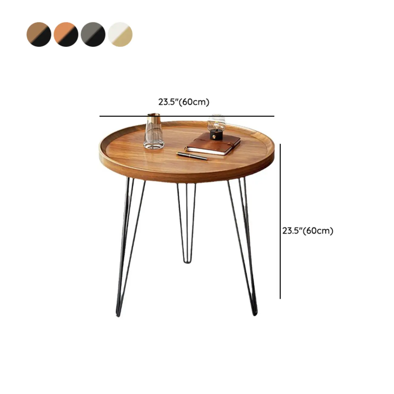 Solid Round Wood Side Table with Tray Top for Sofa Image - 13 | homeyfad