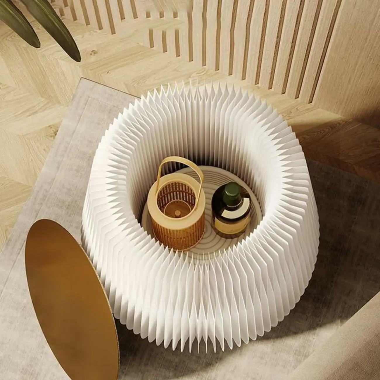 Foldable Round Accent White Drum End Table with Storage Image - 10 | homeyfad