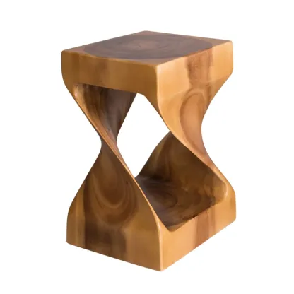Sculpted Square Brown Solid Wood End Table for Small Space Image - 2