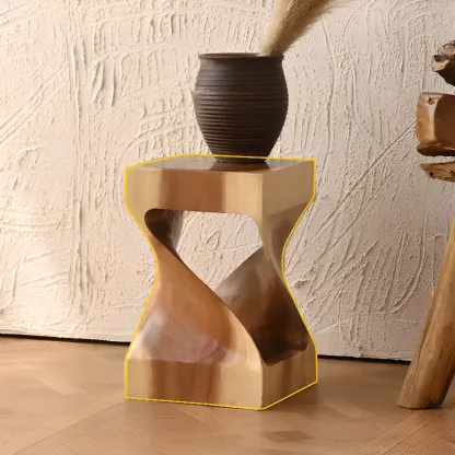 Sculpted Square Brown Solid Wood End Table for Small Space Image - 5