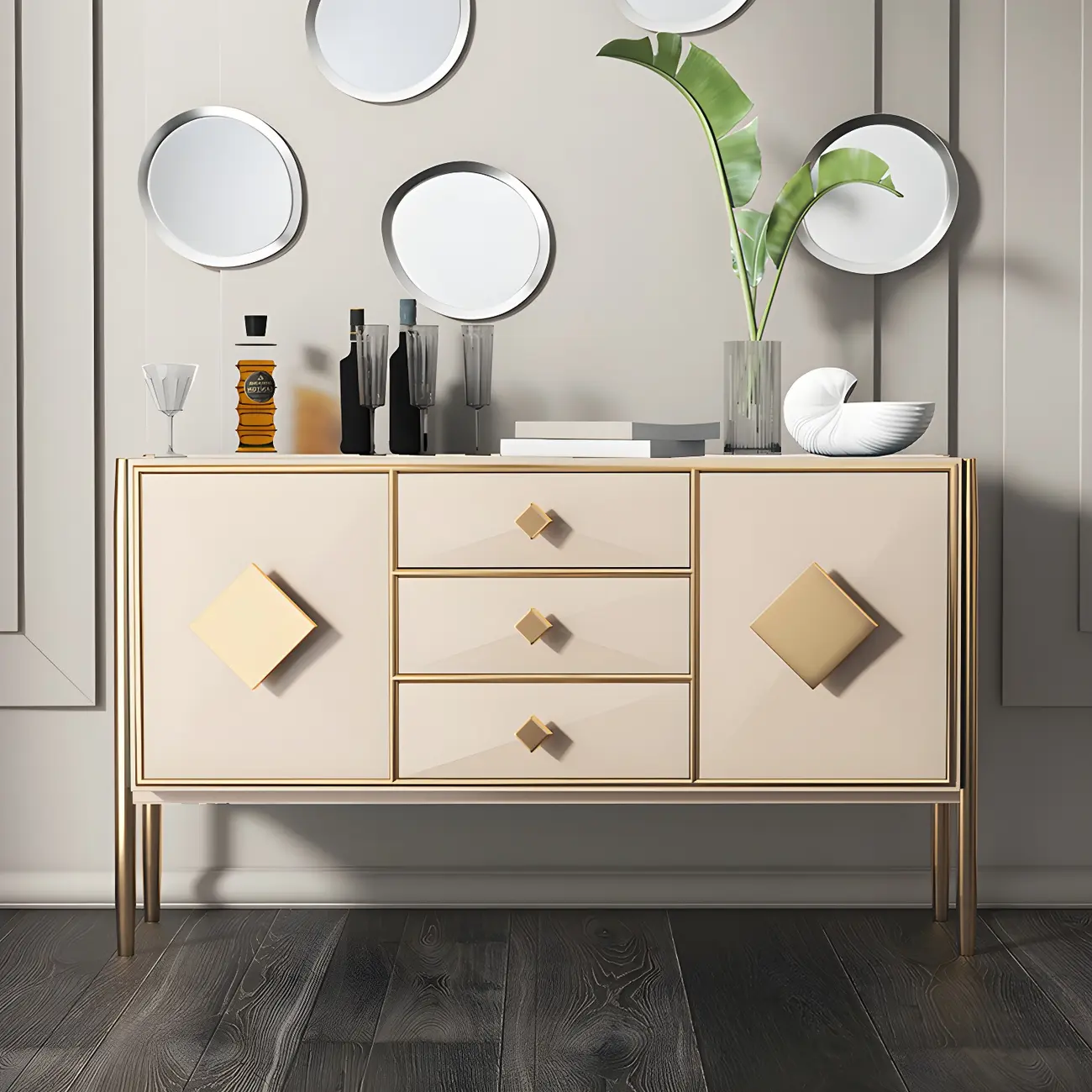 Luxury Wooden Sideboard with 3 Drawers & 2 Cabinets Image - 1 | homeyfad