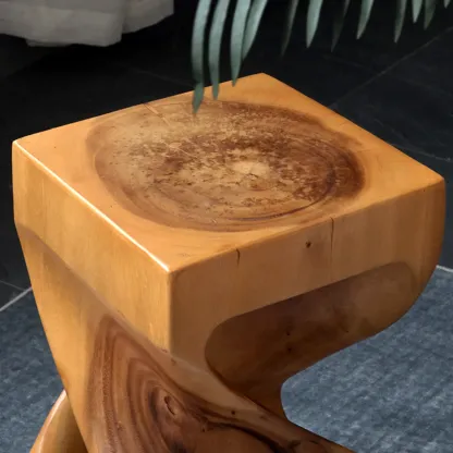 Sculpted Square Brown Solid Wood End Table for Small Space Image - 7