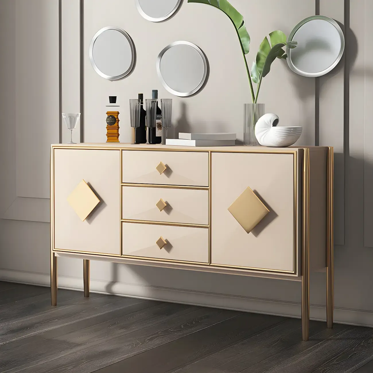 Luxury Wooden Sideboard with 3 Drawers & 2 Cabinets Image - 4