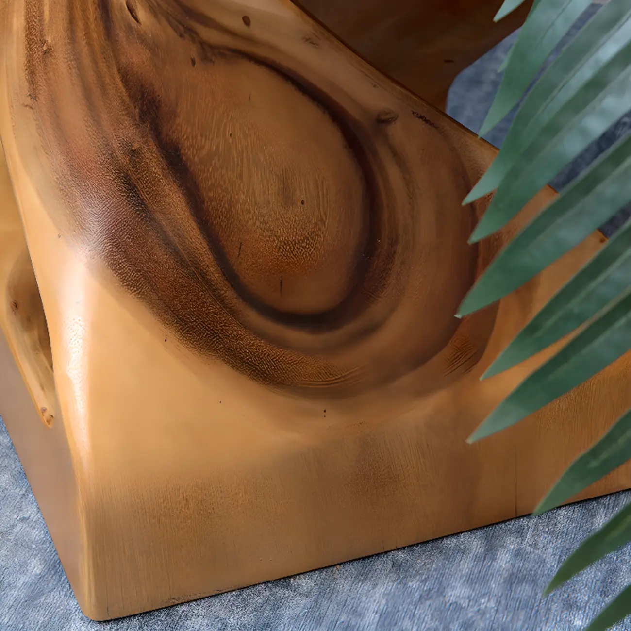 Sculpted Square Brown Solid Wood End Table for Small Space Image - 8 | homeyfad