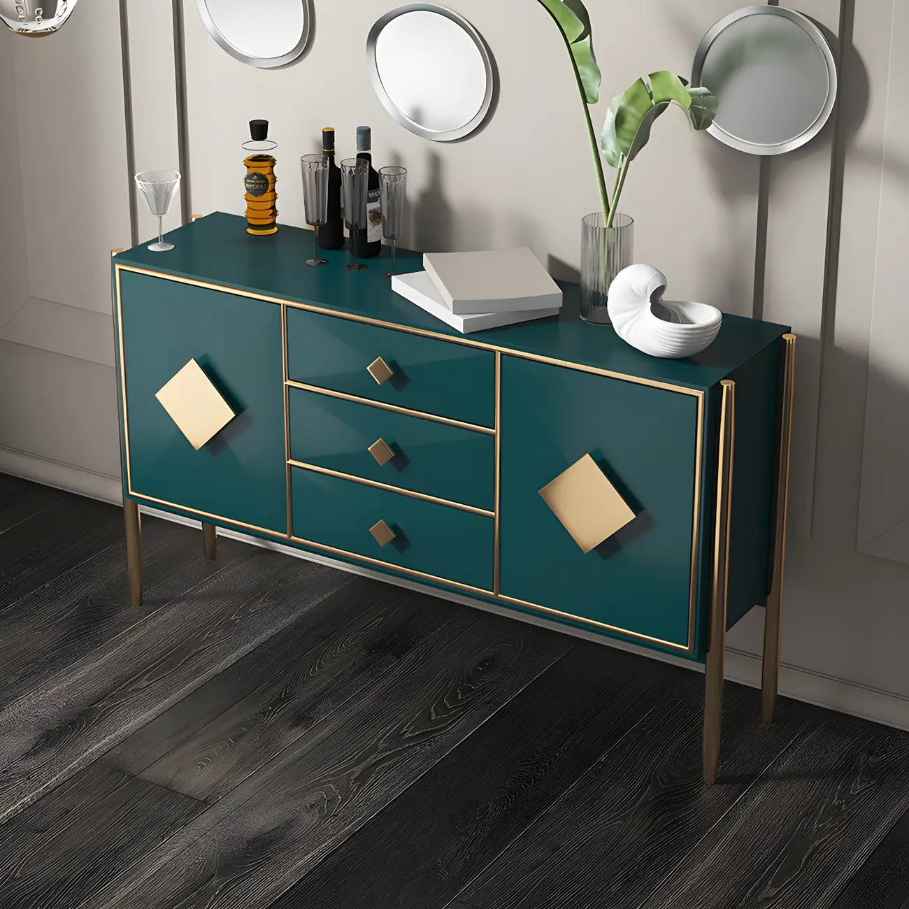 Luxury Wooden Sideboard with 3 Drawers & 2 Cabinets Image - 5 | homeyfad