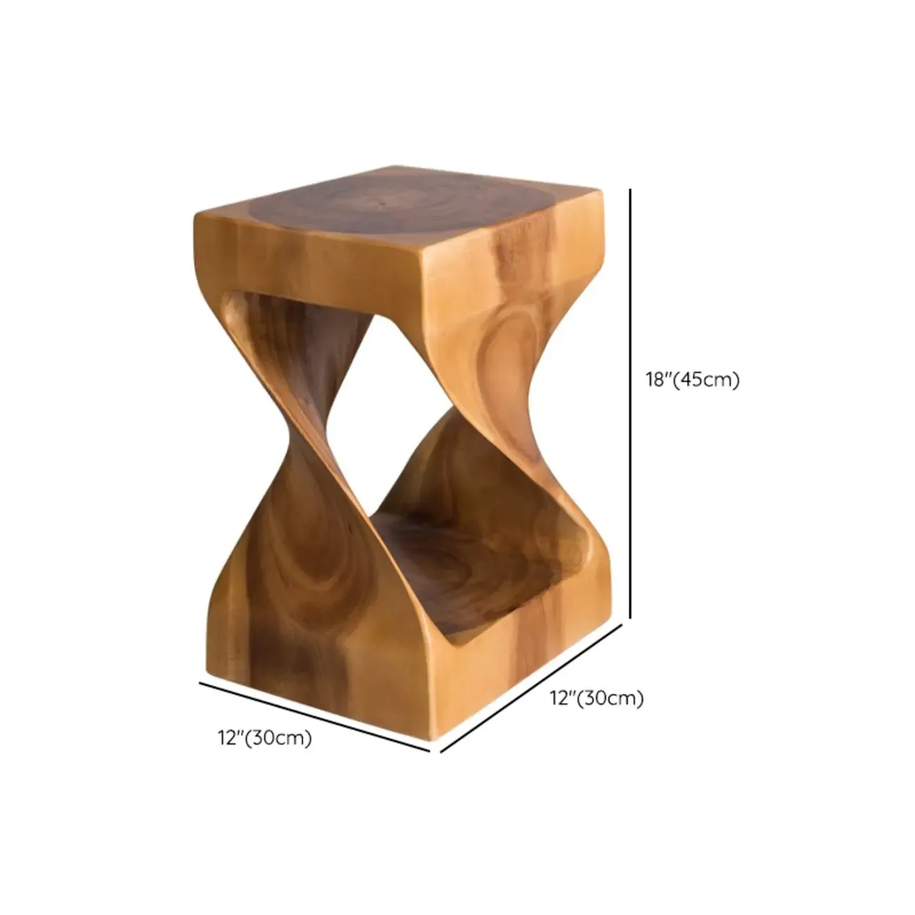 Sculpted Square Brown Solid Wood End Table for Small Space #size