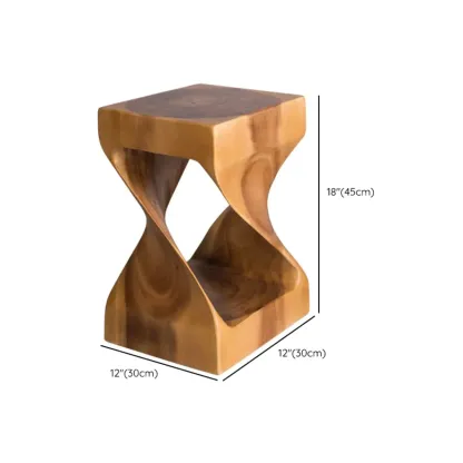 Sculpted Square Brown Solid Wood End Table for Small Space #size
