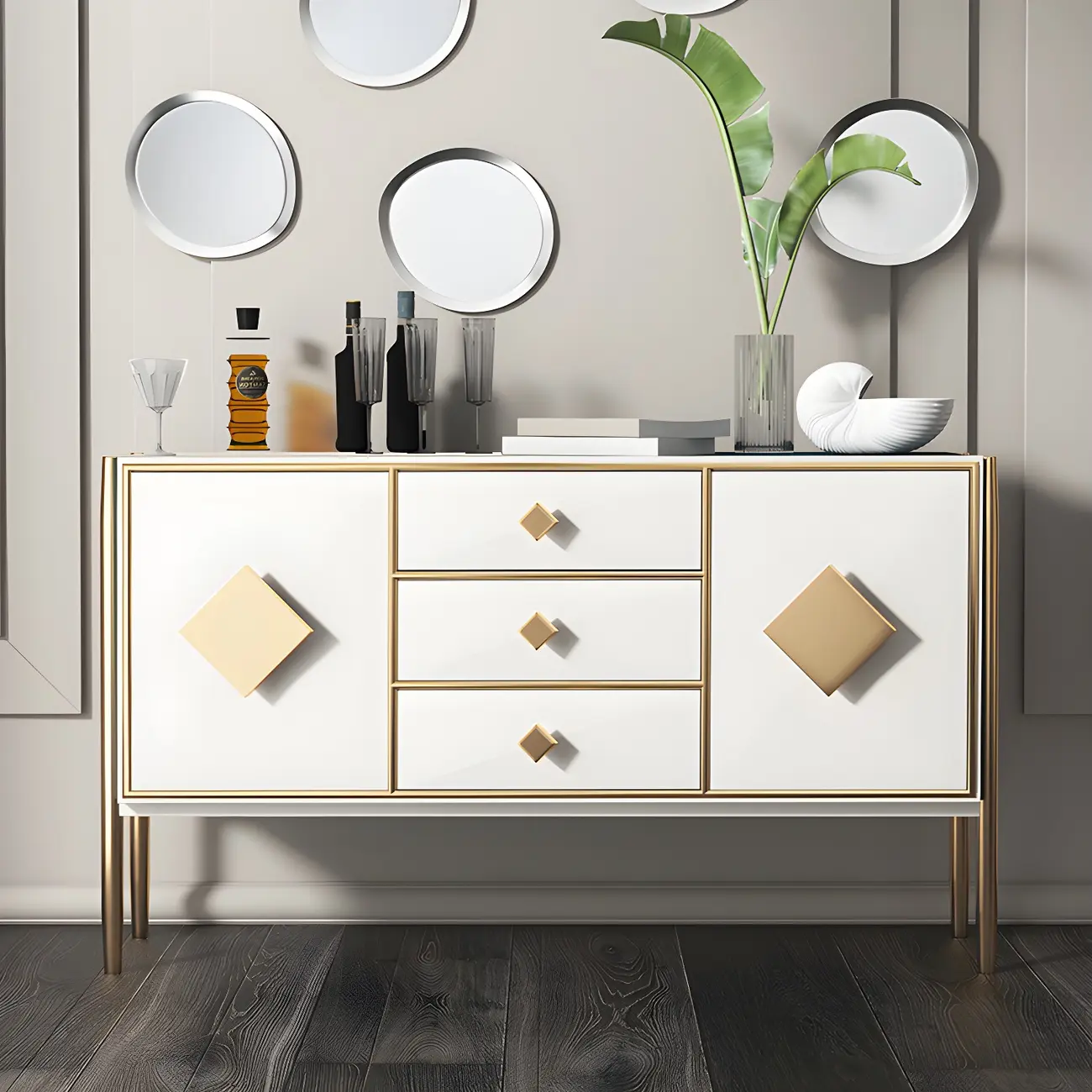 Luxury Wooden Sideboard with 3 Drawers & 2 Cabinets Image - 6 | homeyfad
