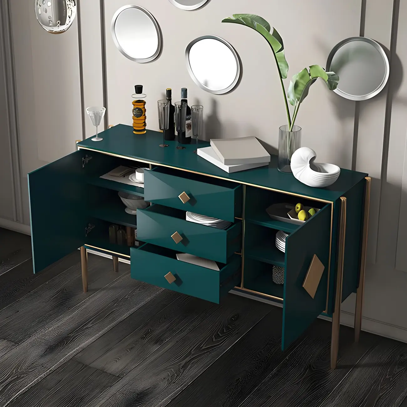 Luxury Wooden Sideboard with 3 Drawers & 2 Cabinets Image - 13 | homeyfad