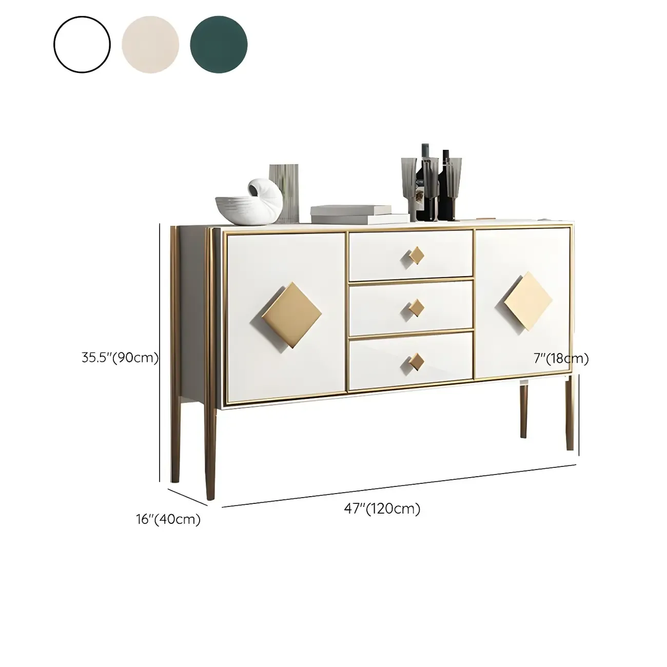 Luxury Wooden Sideboard with 3 Drawers & 2 Cabinets #size