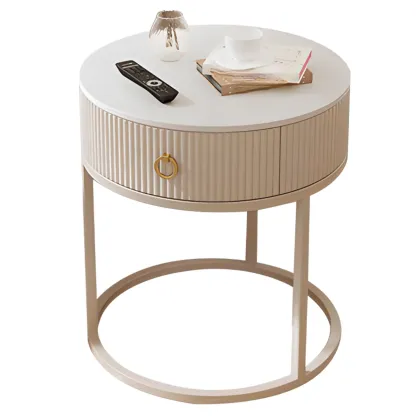 White Round Marble End Table with Storage for Living Room Image - 10