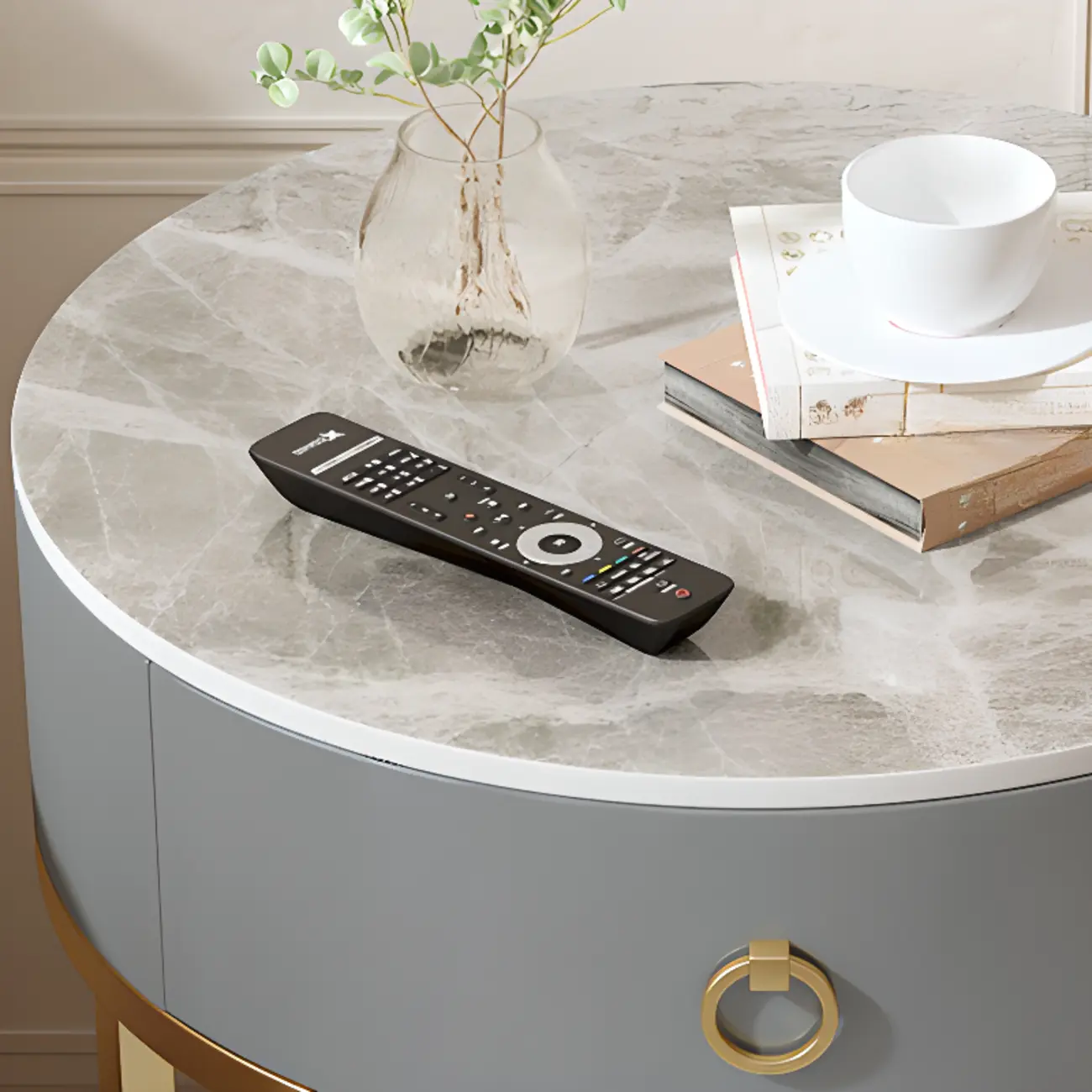 White Round Marble End Table with Storage for Living Room Image - 14 | homeyfad