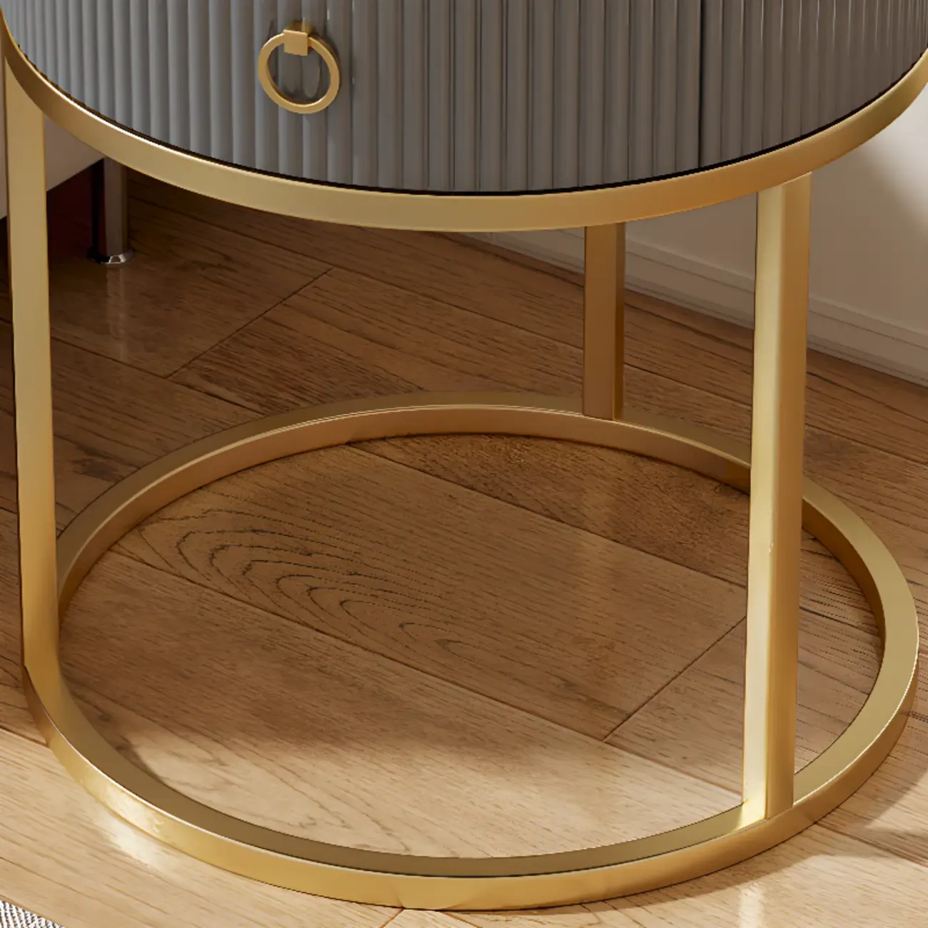 White Round Marble End Table with Storage for Living Room Image - 15