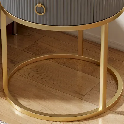 White Round Marble End Table with Storage for Living Room Image - 15