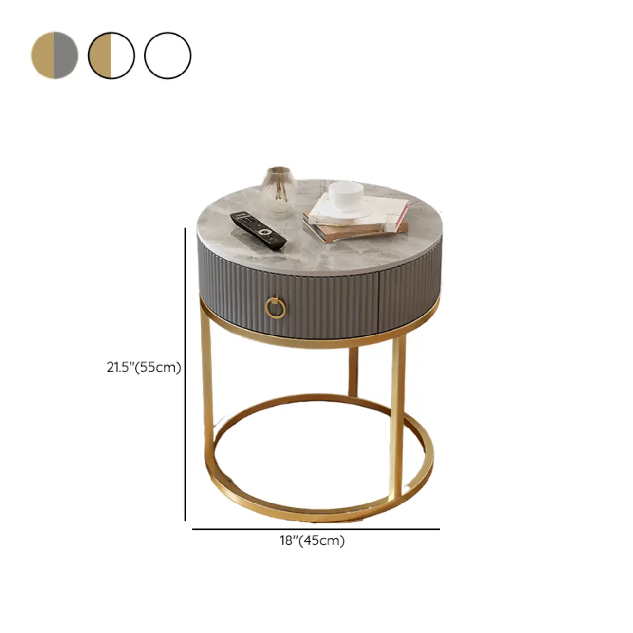 White Round Marble End Table with Storage for Living Room #size | homeyfad