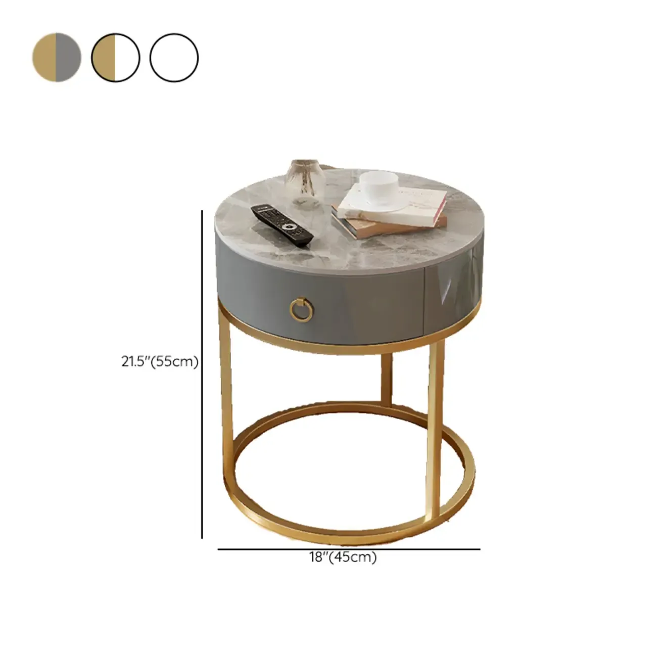 White Round Marble End Table with Storage for Living Room Image - 22