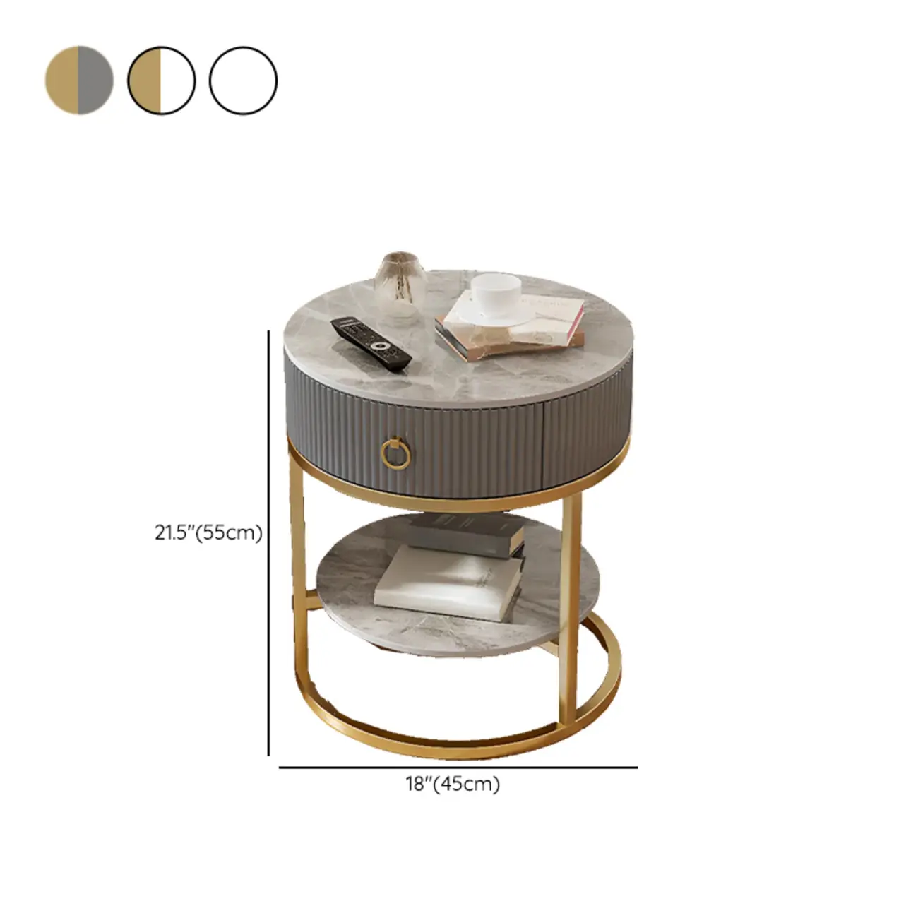 White Round Marble End Table with Storage for Living Room Image - 23 | homeyfad