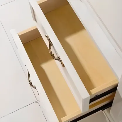 Elegant White Wood Bedside Table with 3 Storage Drawers Image - 8