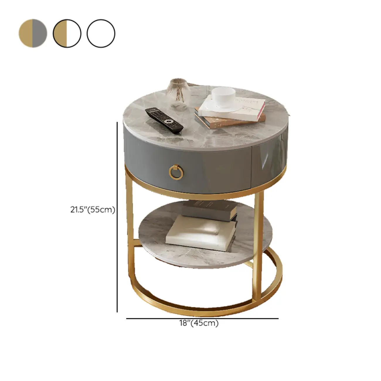 White Round Marble End Table with Storage for Living Room Image - 24 | homeyfad