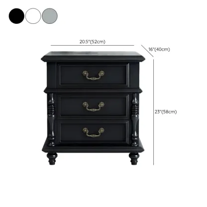 Elegant White Wood Bedside Table with 3 Storage Drawers #size