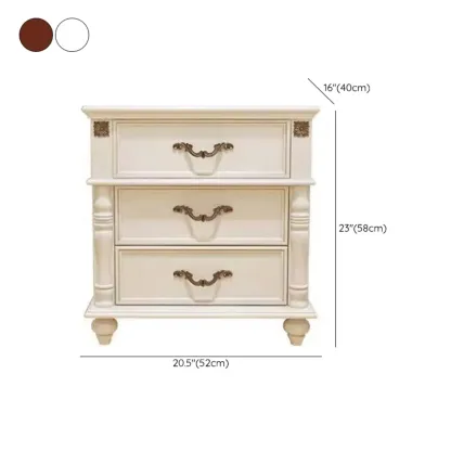 Elegant White Wood Bedside Table with 3 Storage Drawers Image - 10