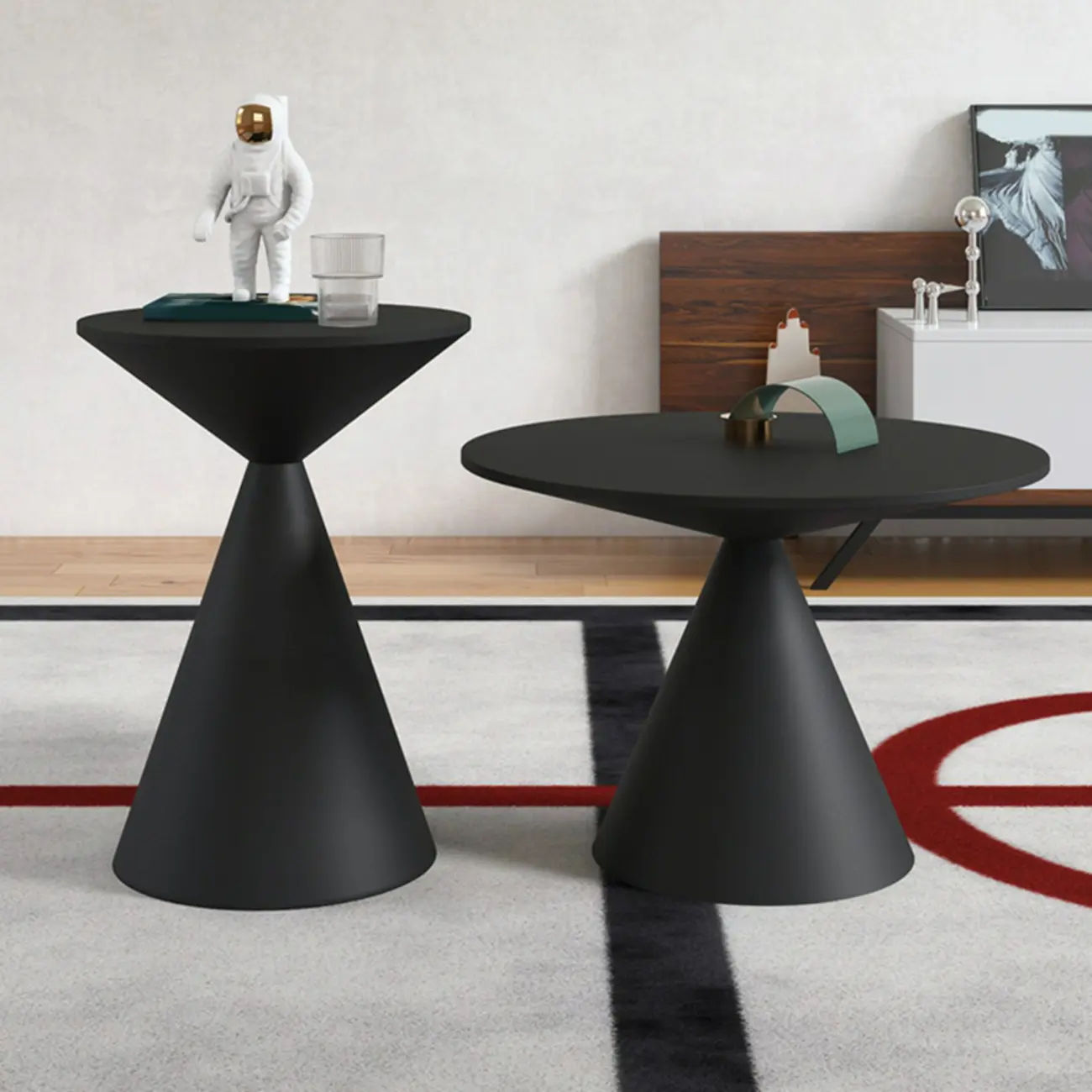 Minimalist Modern Black Metal Pedestal Round Side Table Image - 2 | homeyfad