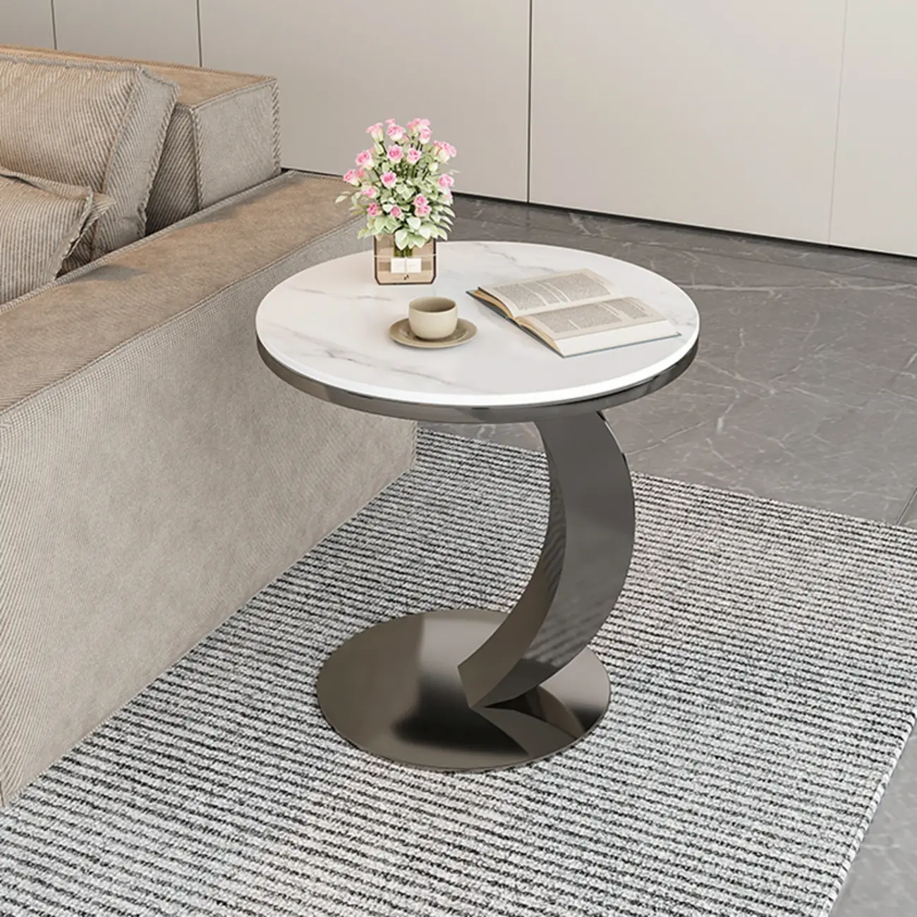 Modern C Table Round Marble Side Table for Living Room Image - 1 | homeyfad