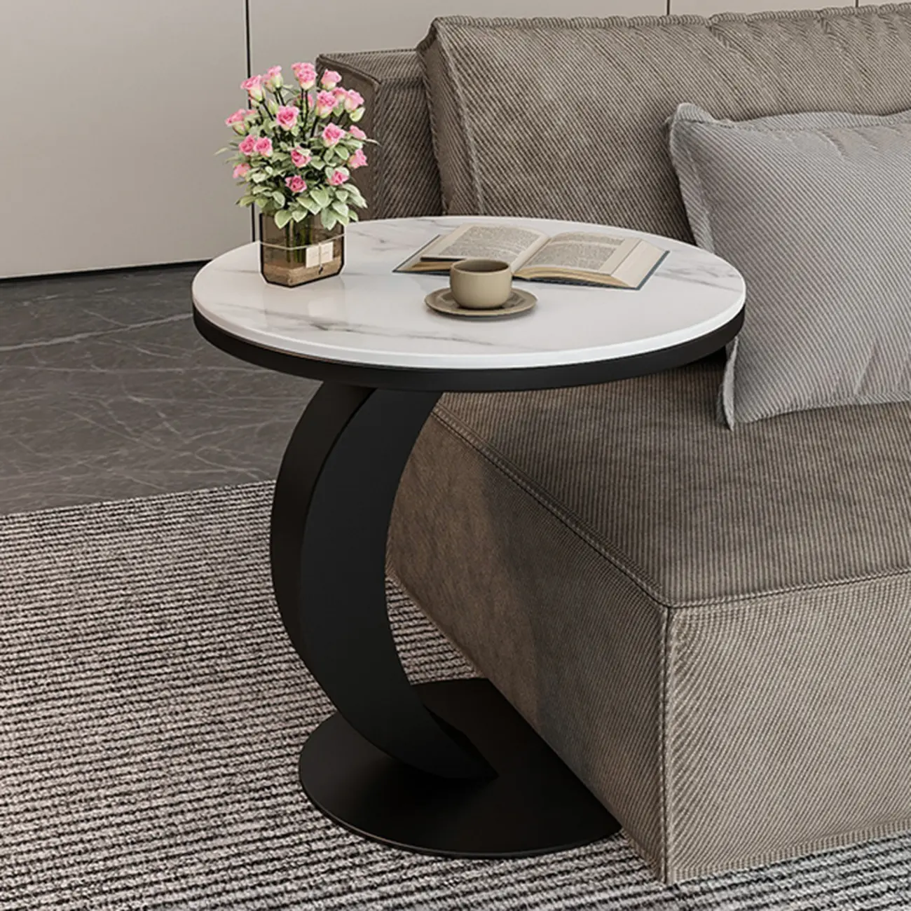 Modern C Table Round Marble Side Table for Living Room Image - 2 | homeyfad